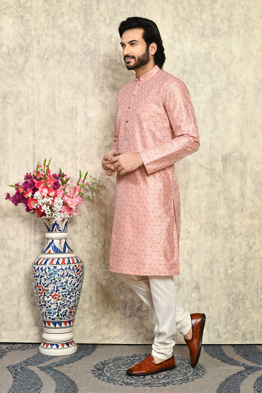 Rust Colour Art Silk Fabric With Plain Style Kurta Pajama