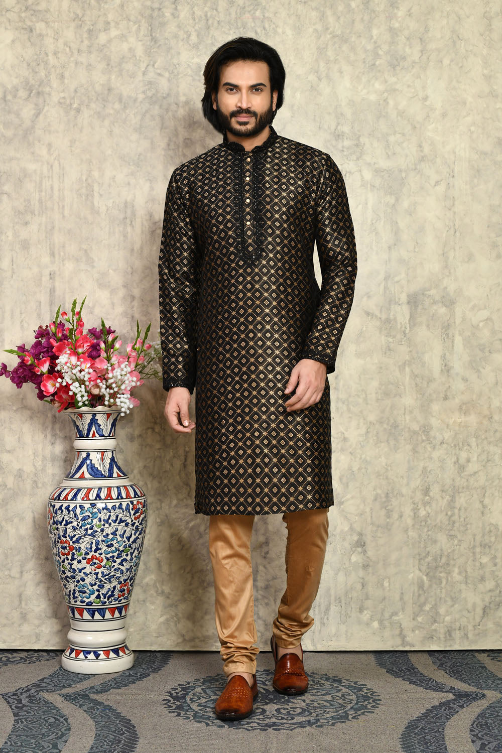 Black Colour Art Silk Fabric With Embroidered Kurta Pajama