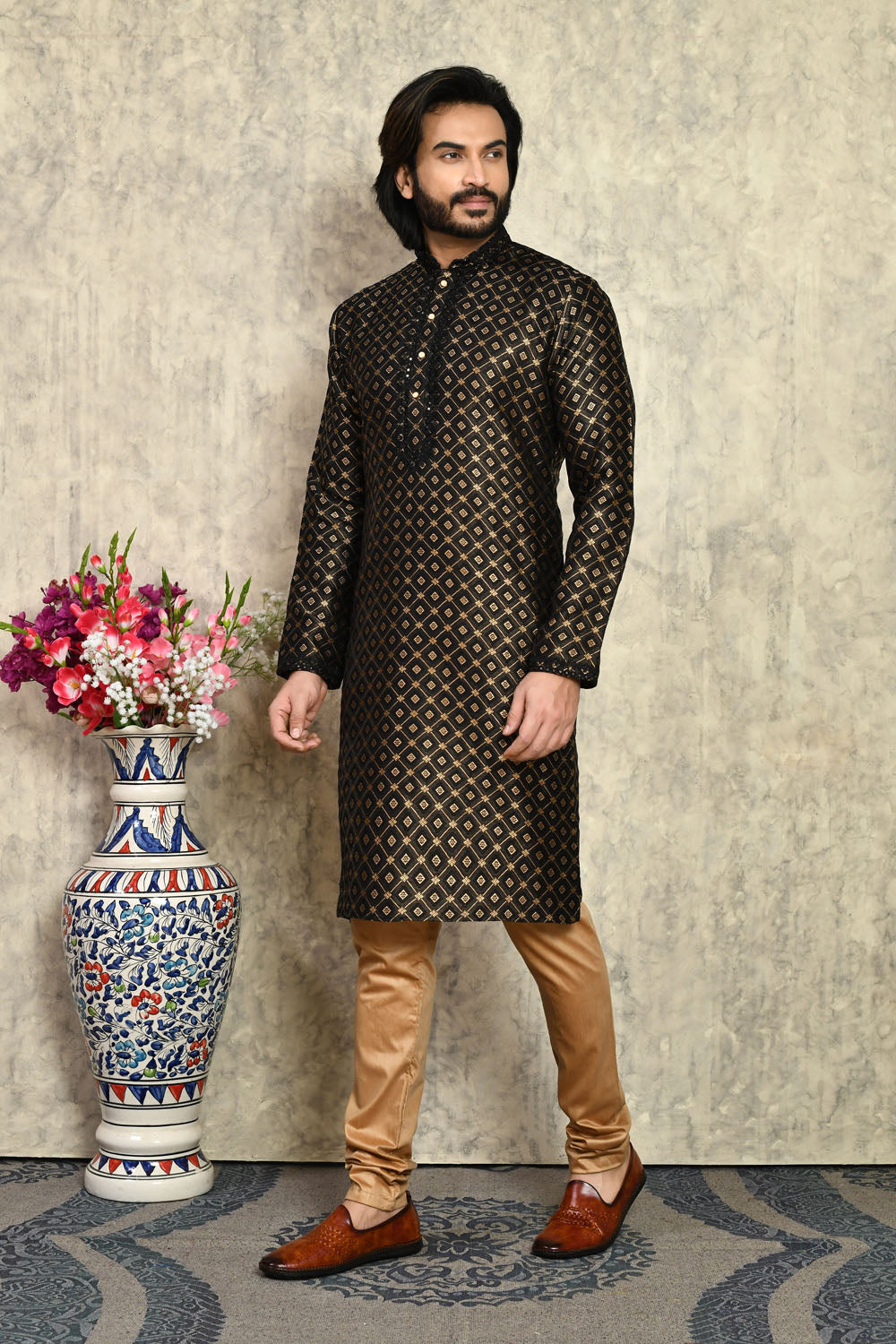 Black Colour Art Silk Fabric With Embroidered Kurta Pajama