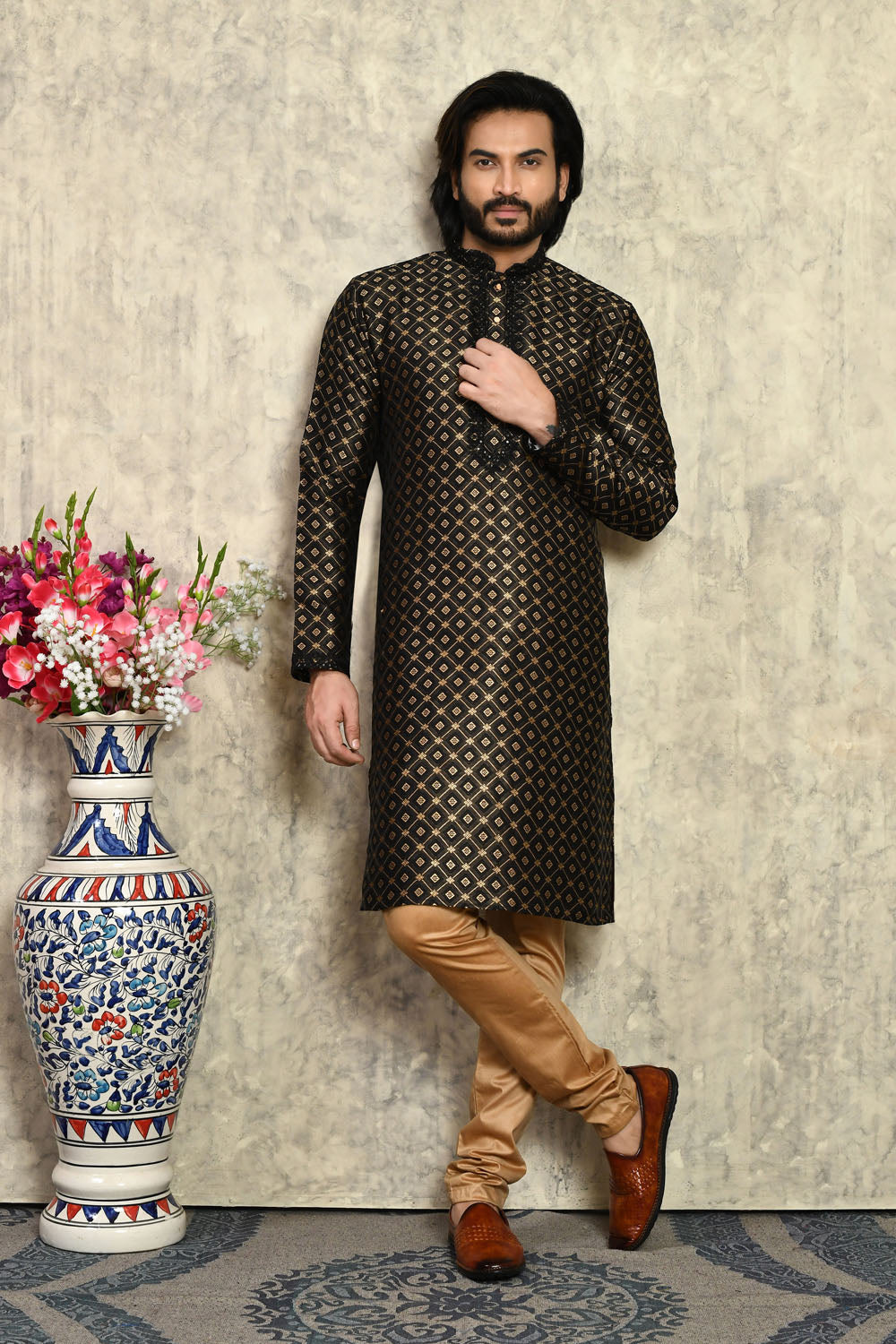 Black Colour Art Silk Fabric With Embroidered Kurta Pajama