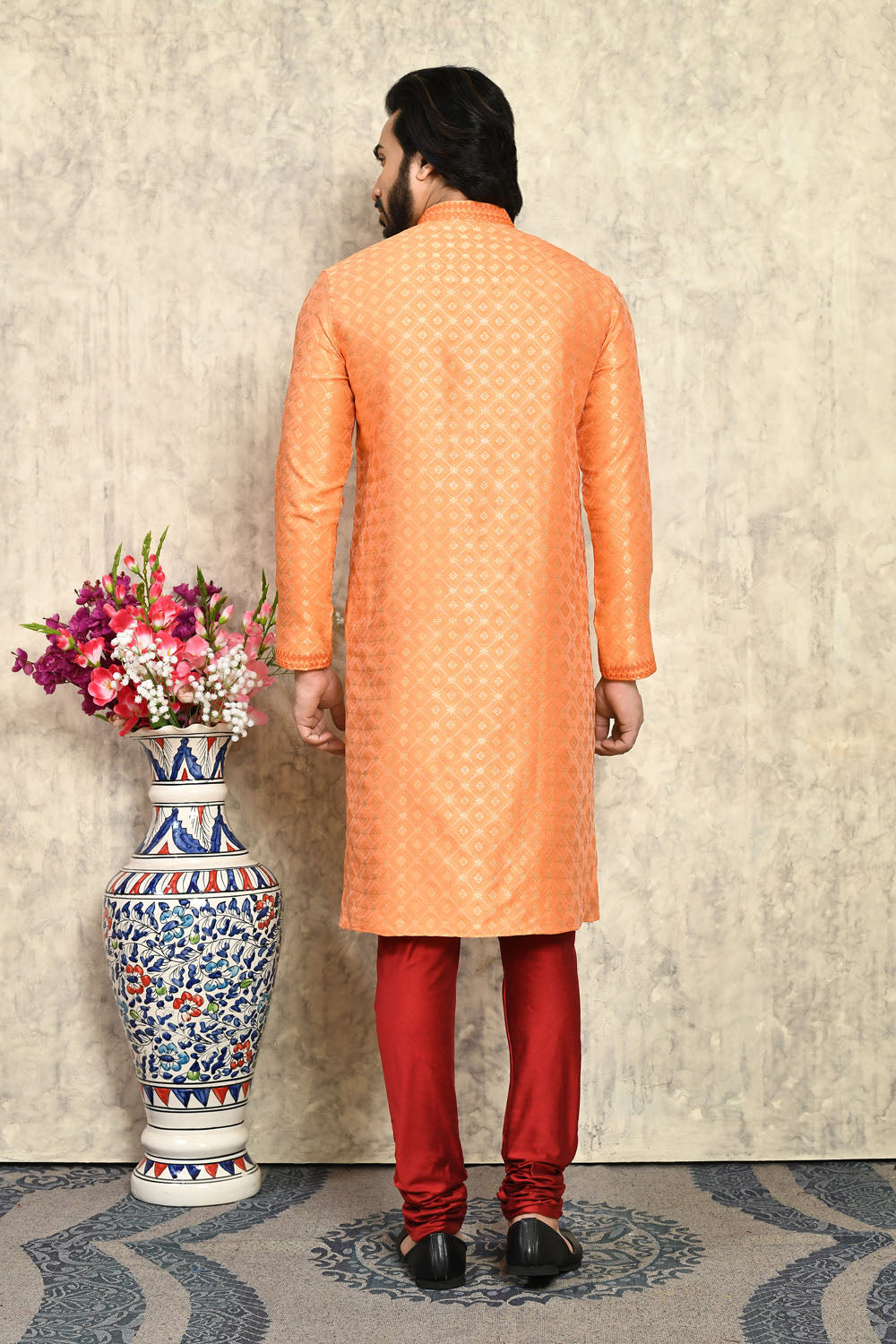 Rust Colour Art Silk Fabric With Embroidered Kurta Pajama