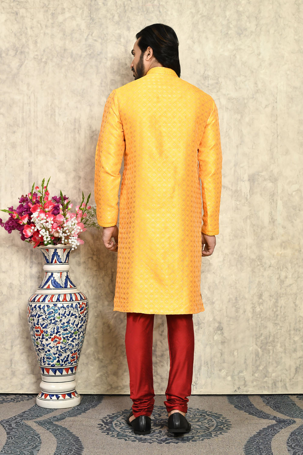 Yellow Colour Art Silk Fabric With Embroidered Kurta Pajama