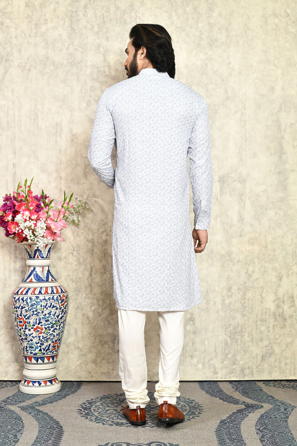 Grey Colour Cotton Fabric With Plain Style Kurta Pajama