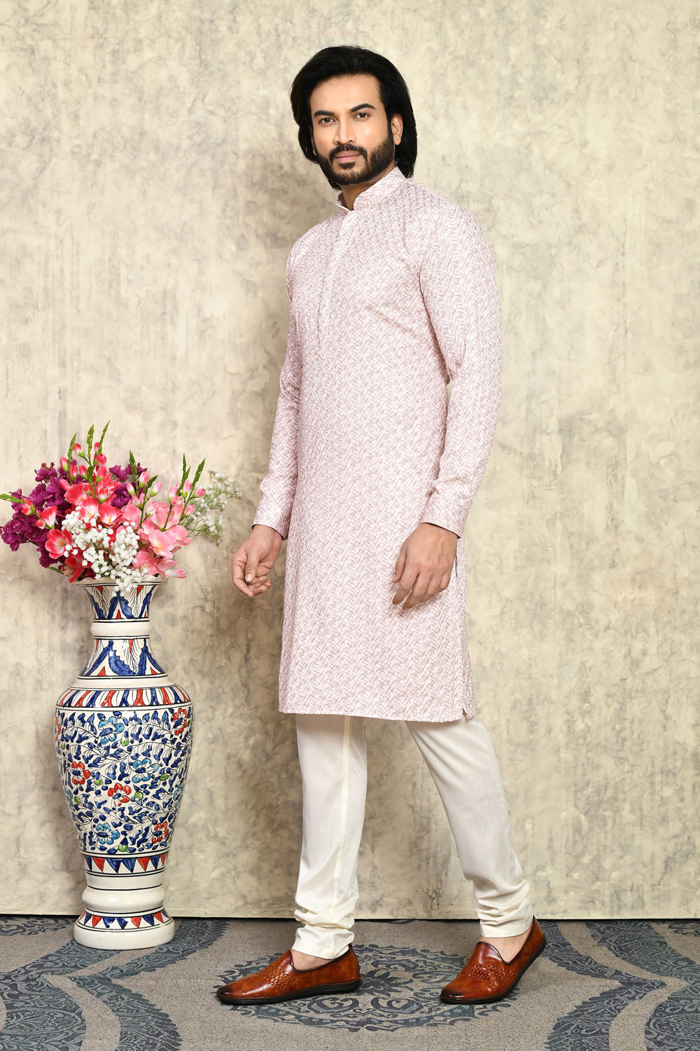 Rust Colour Cotton Fabric With Plain Style Kurta Pajama