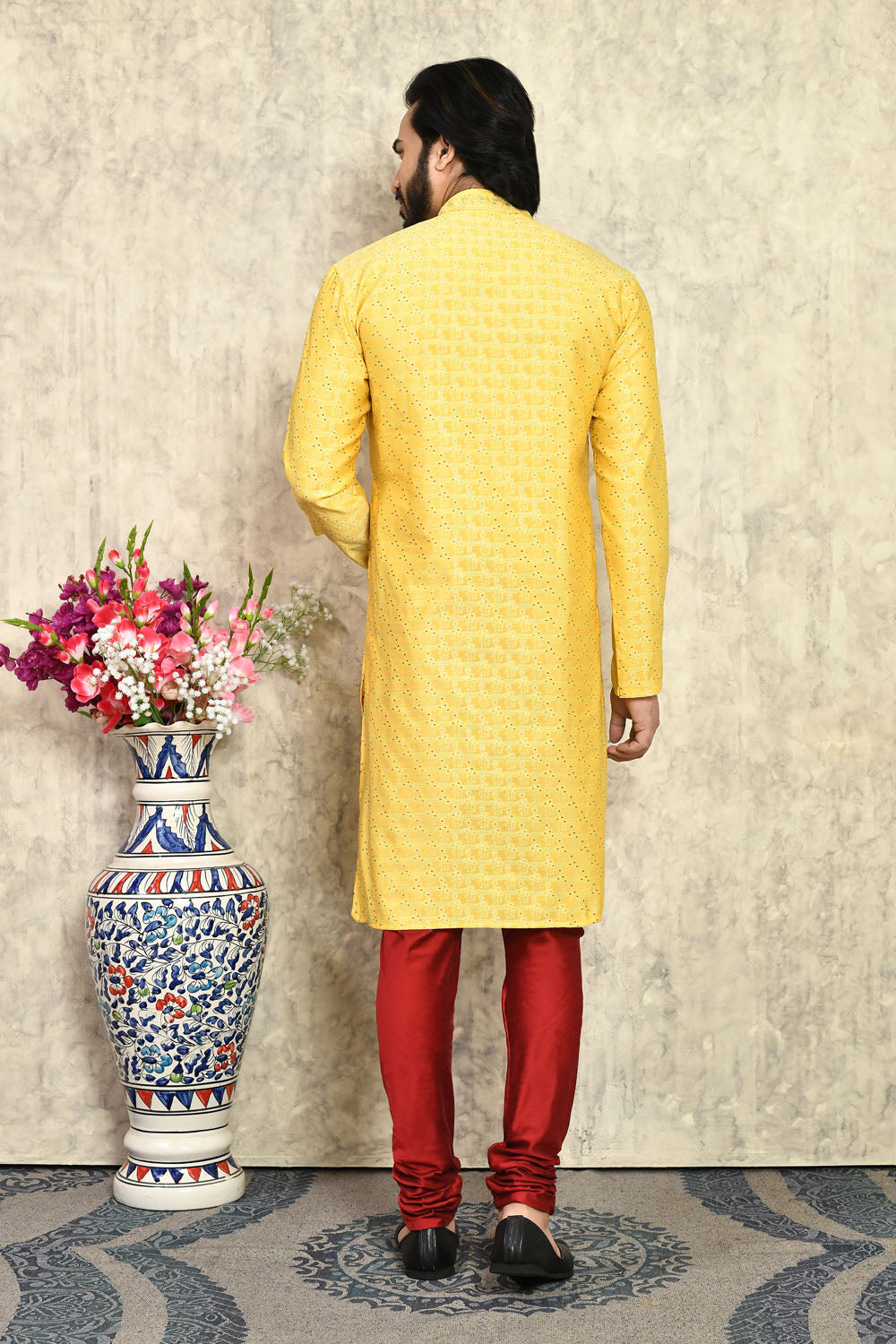 Yellow Colour Art Silk Fabric With Hand Work Kurta Pajama