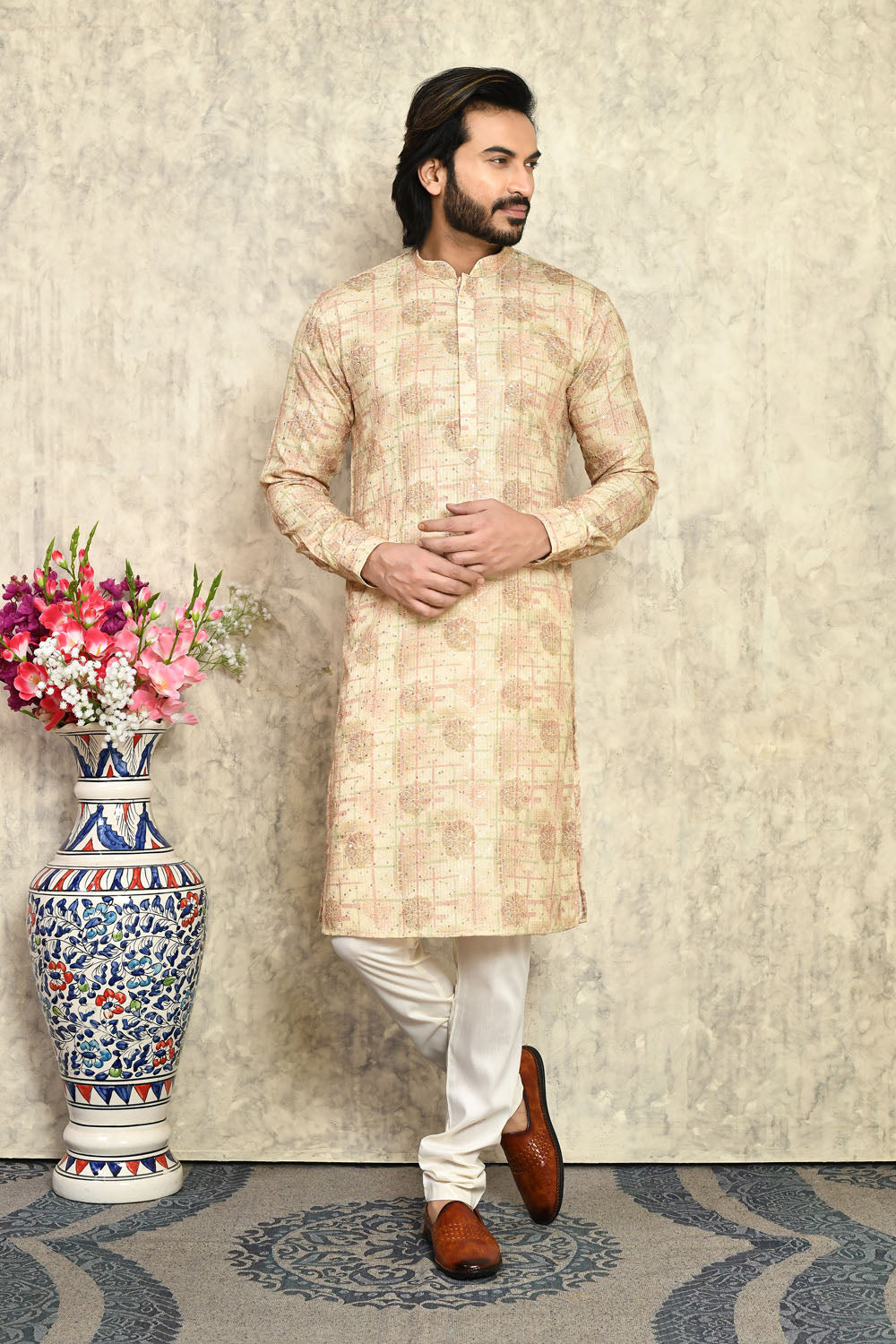 Mustard Colour Cotton Fabric With Plain Style Kurta Pajama