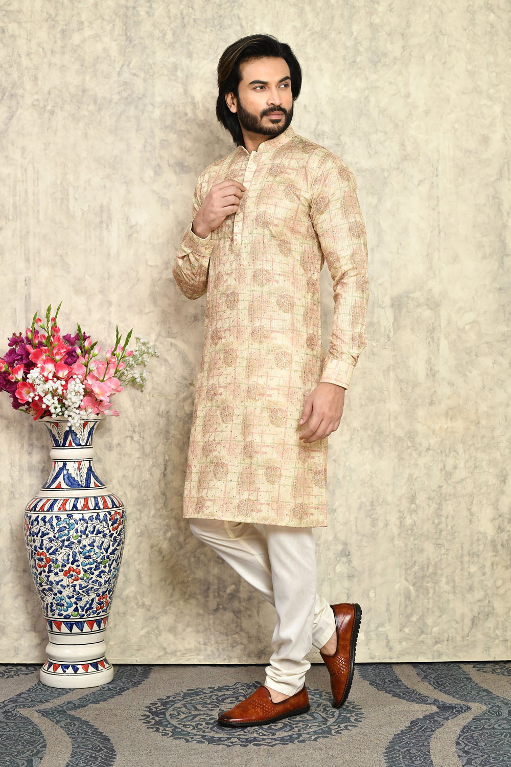 Mustard Colour Cotton Fabric With Plain Style Kurta Pajama