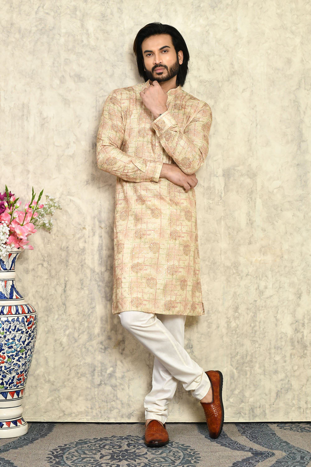 Mustard Colour Cotton Fabric With Plain Style Kurta Pajama