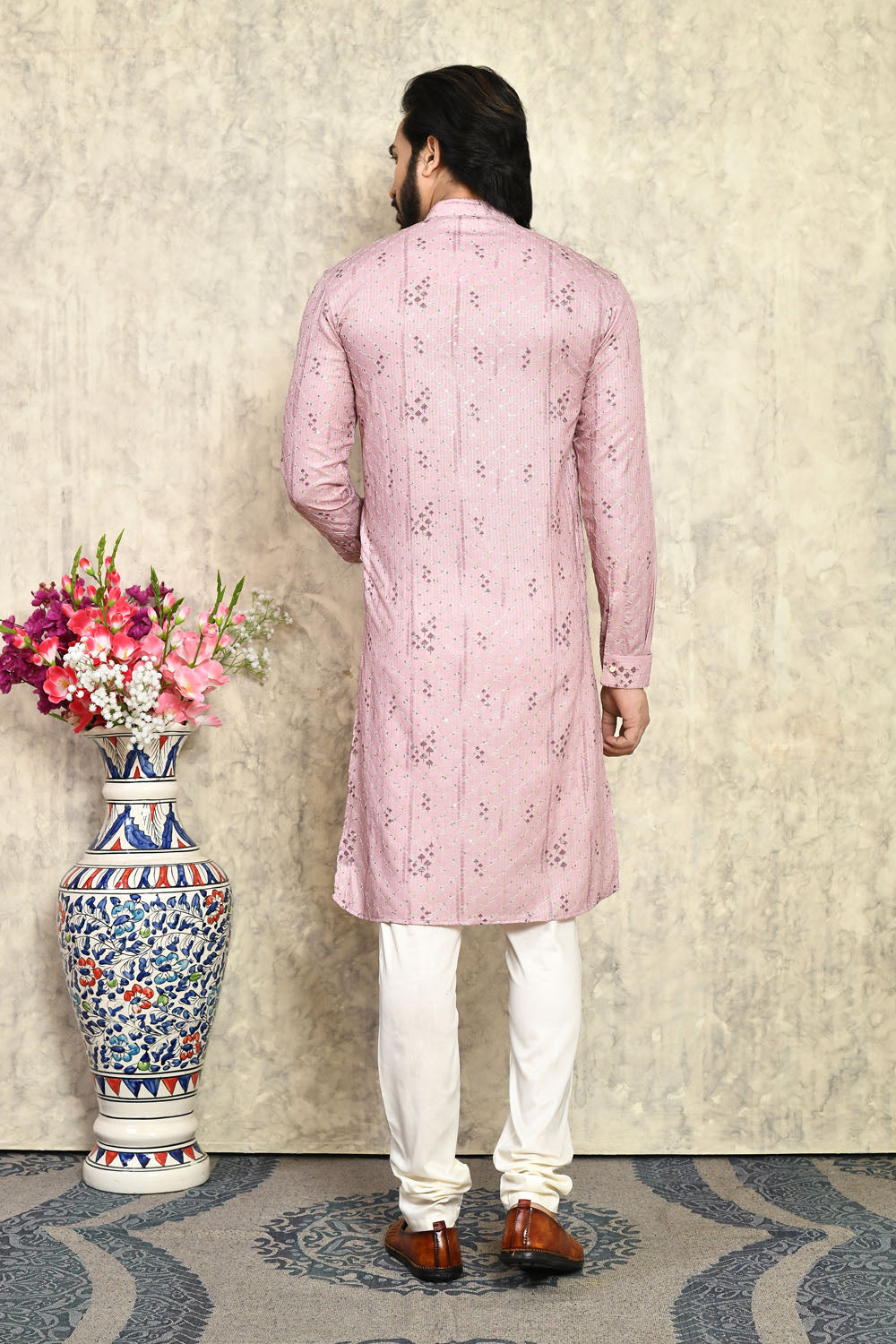Mauve Colour Cotton Fabric With Plain Style Kurta Pajama