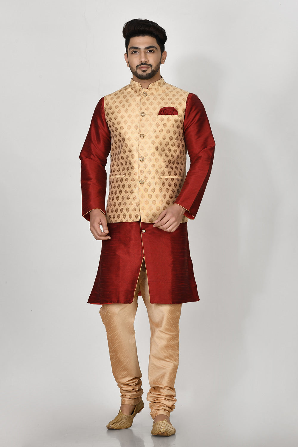 Multicolour Colour Jacquard Fabric Printed Kurta Pajama Jacket