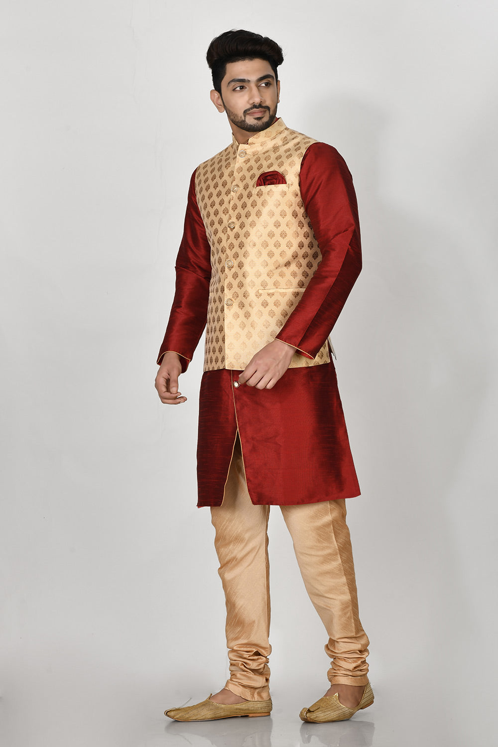 Multicolour Colour Jacquard Fabric Printed Kurta Pajama Jacket
