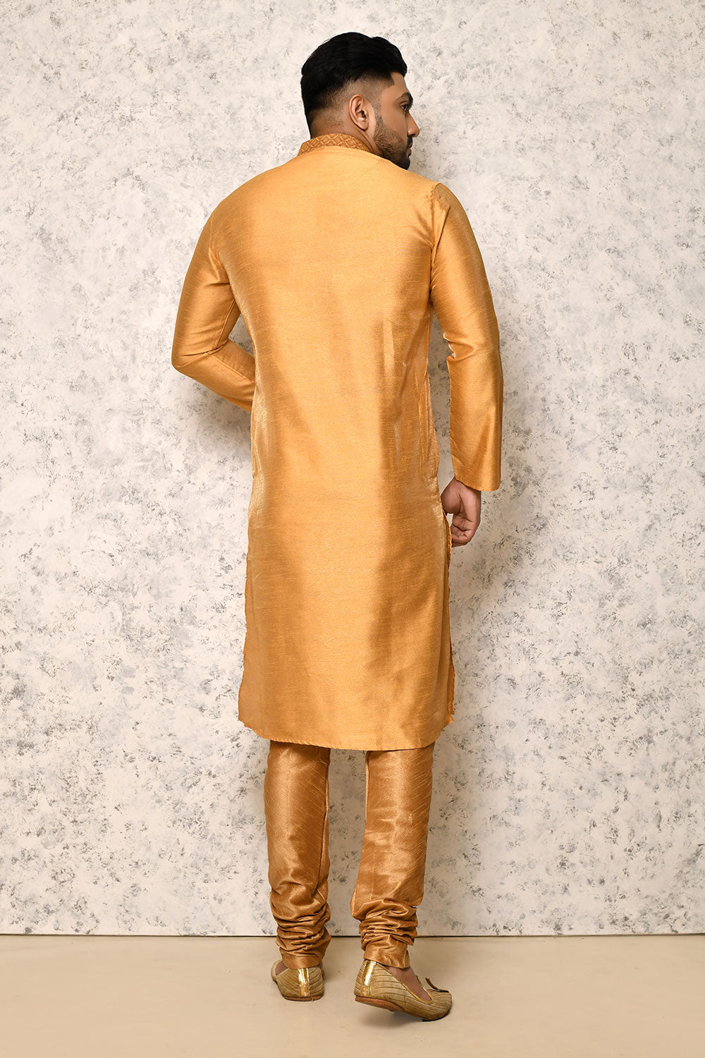 Gold Colour Jacquard Fabric With Pattern Work Jacket Set