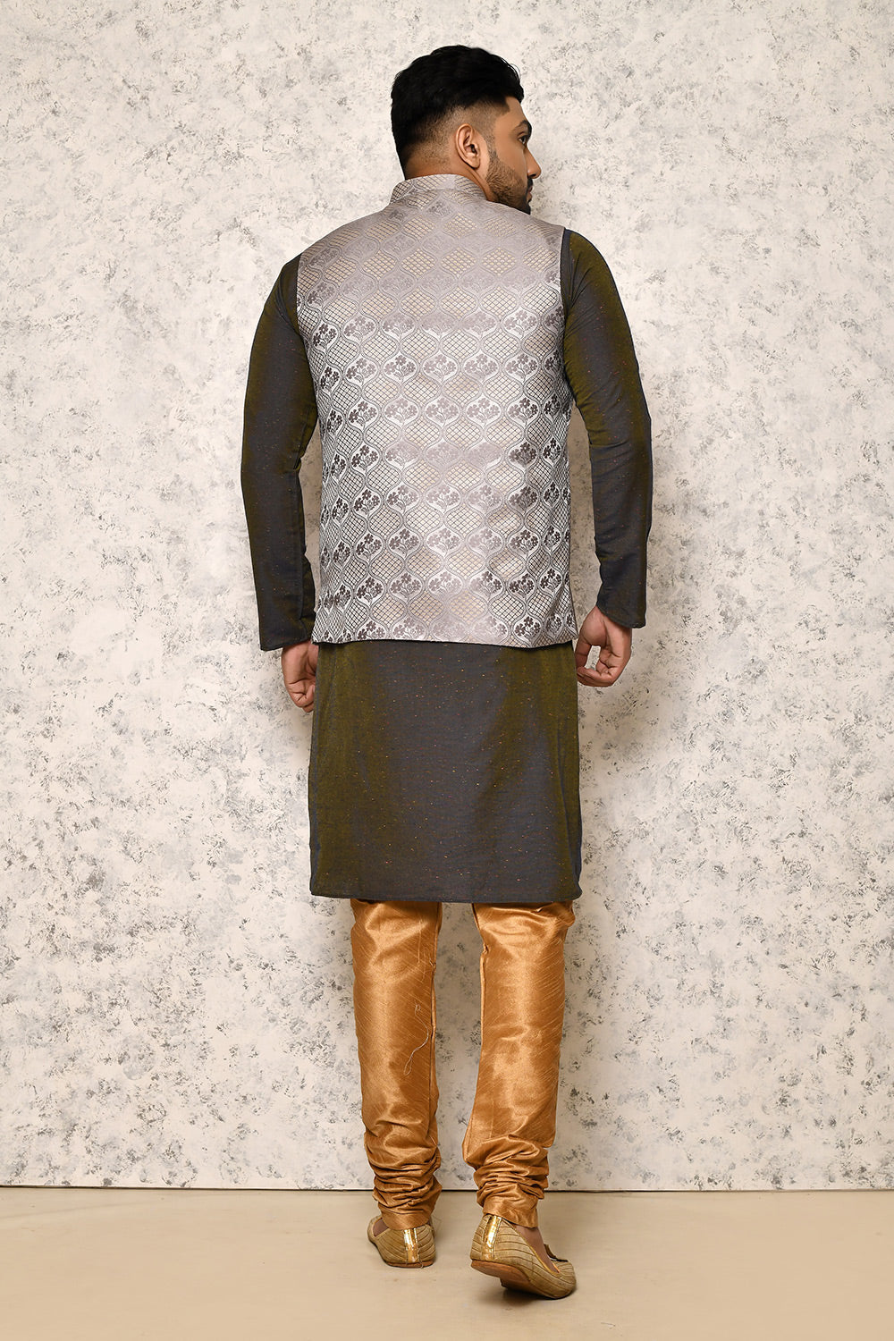 Grey Colour Jacquard Fabric With Pattern Work Jacket Set