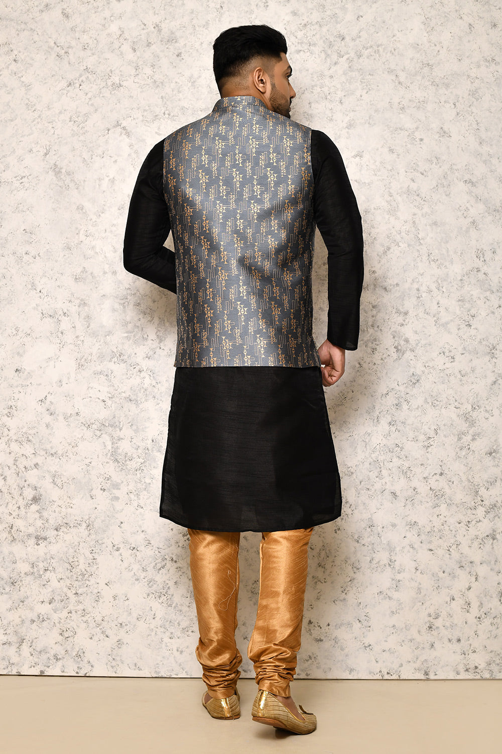 Grey Colour Jacquard Fabric With Pattern Work Jacket Set