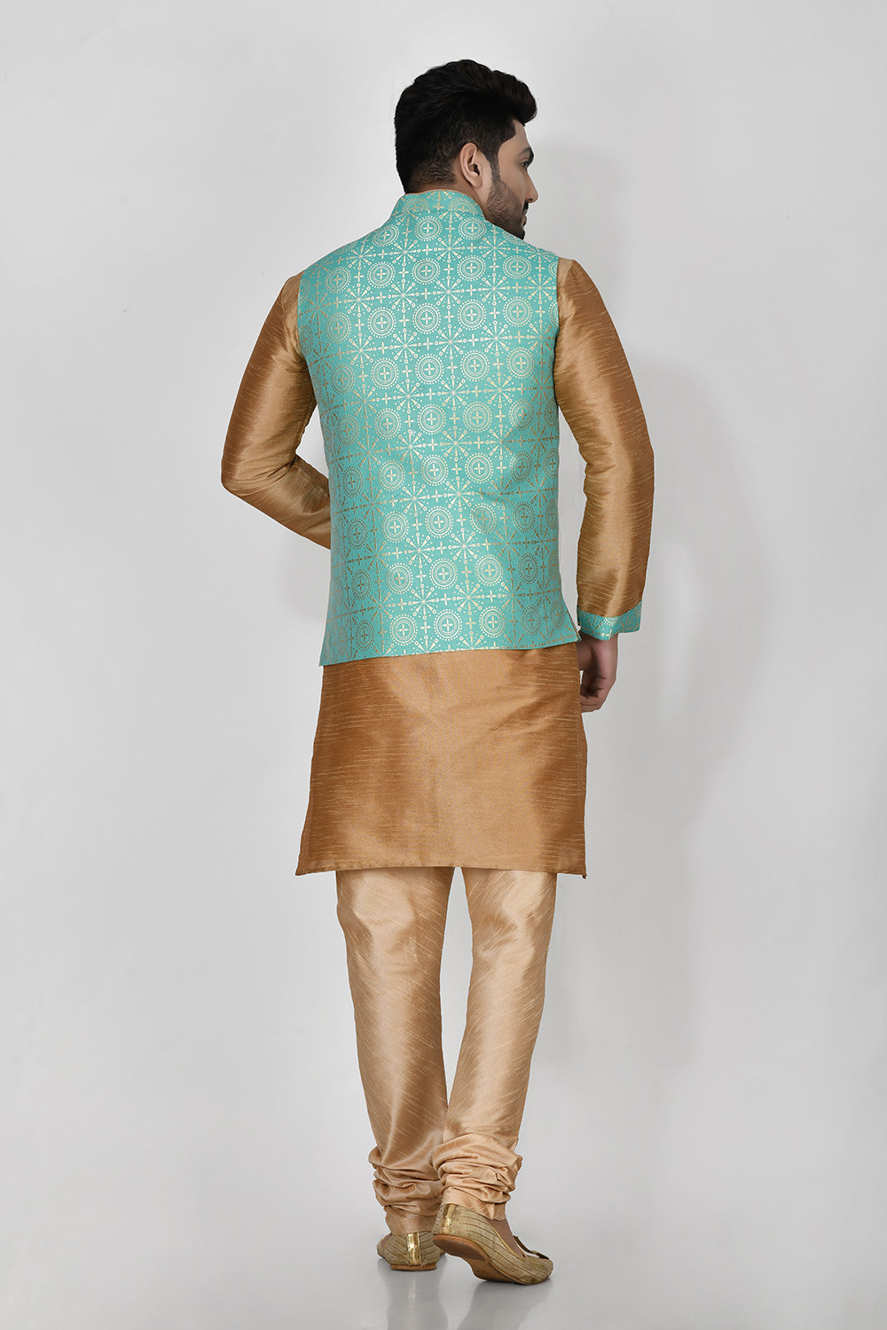Firoza Colour Jacquard Fabric Printed Kurta Pajama Jacket
