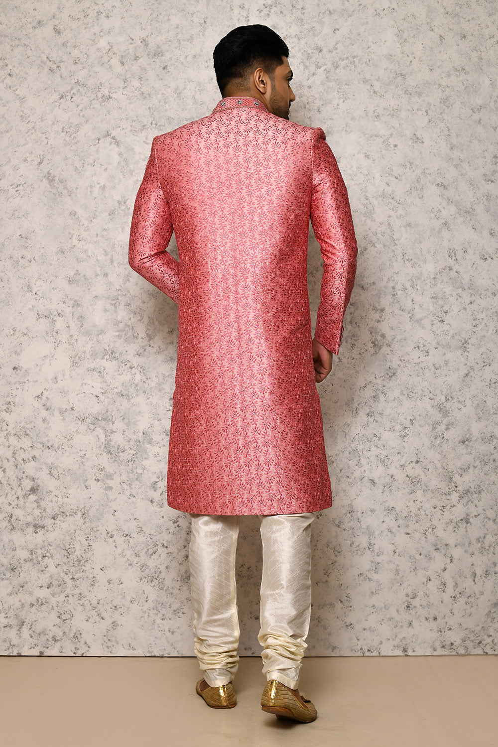 Pink Colour Art Silk Fabric With Hand Embroidery Indowestern