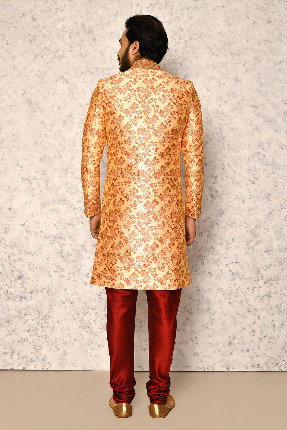 Rust Colour Art Silk Fabric With Hand Embroidery Indowestern