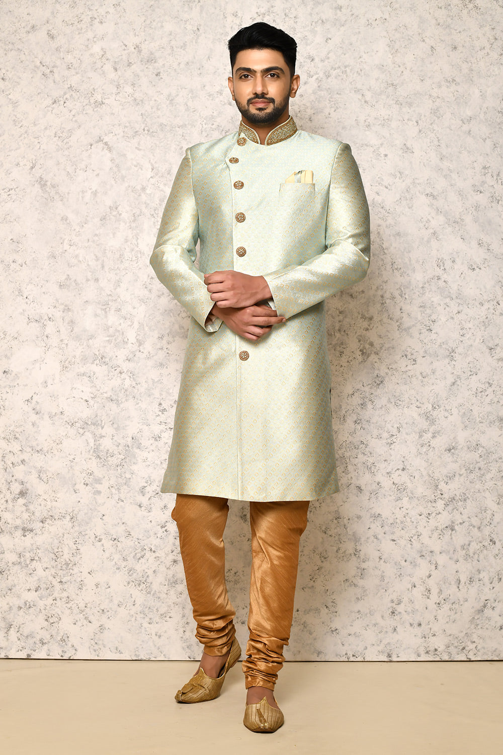 Pastel Colour Art Silk Fabric With Hand Embroidery Indowestern