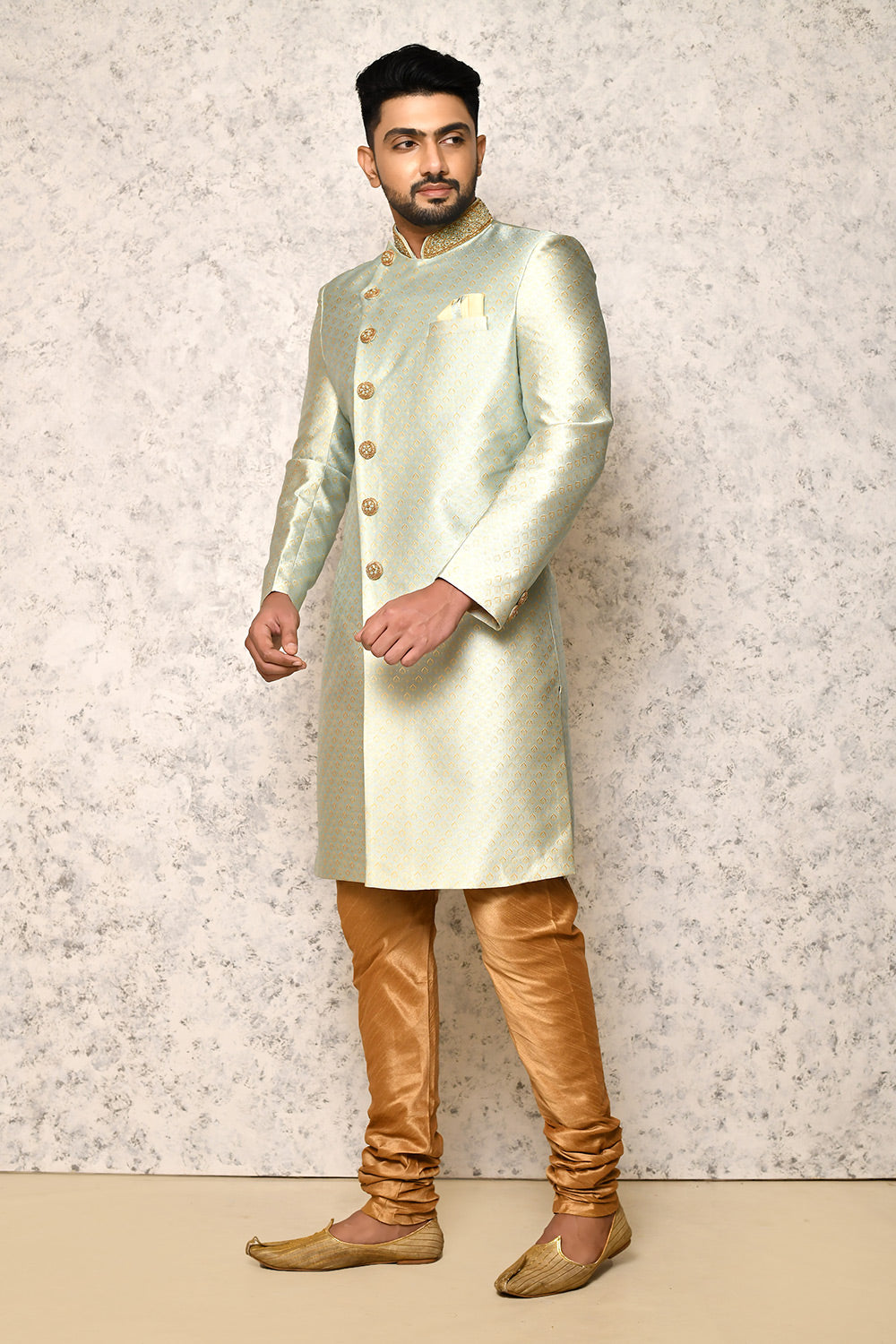 Pastel Colour Art Silk Fabric With Hand Embroidery Indowestern