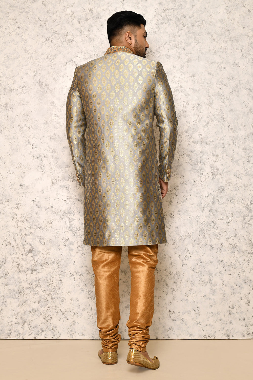 Grey Colour Art Silk Fabric With Hand Embroidery Indowestern