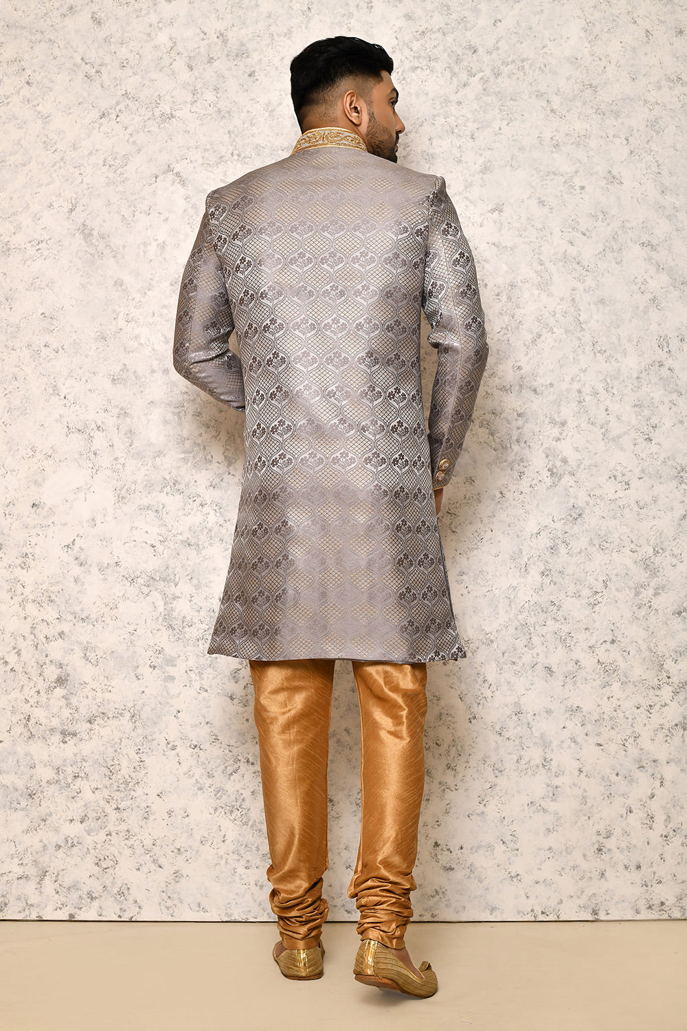Grey Colour Art Silk Fabric With Hand Embroidery Indowestern