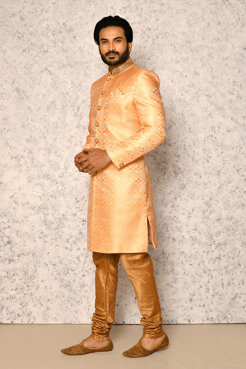 Rust Colour Art Silk Fabric With Hand Embroidery Indowestern