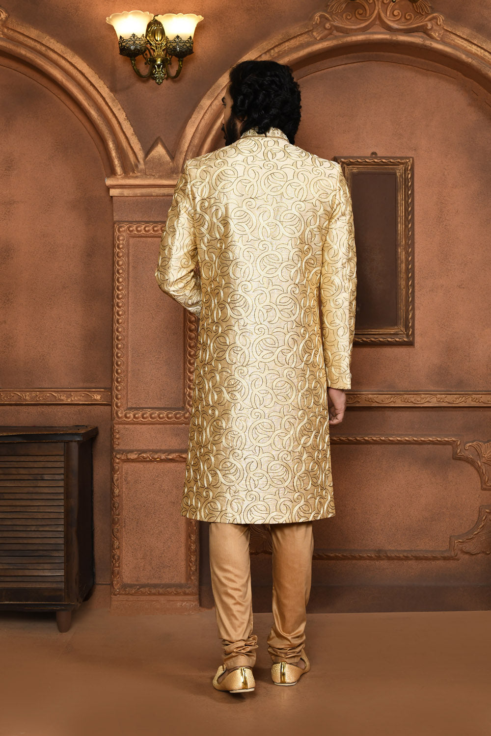Beige Colour Art Silk Fabric With Embroidered Sherwani