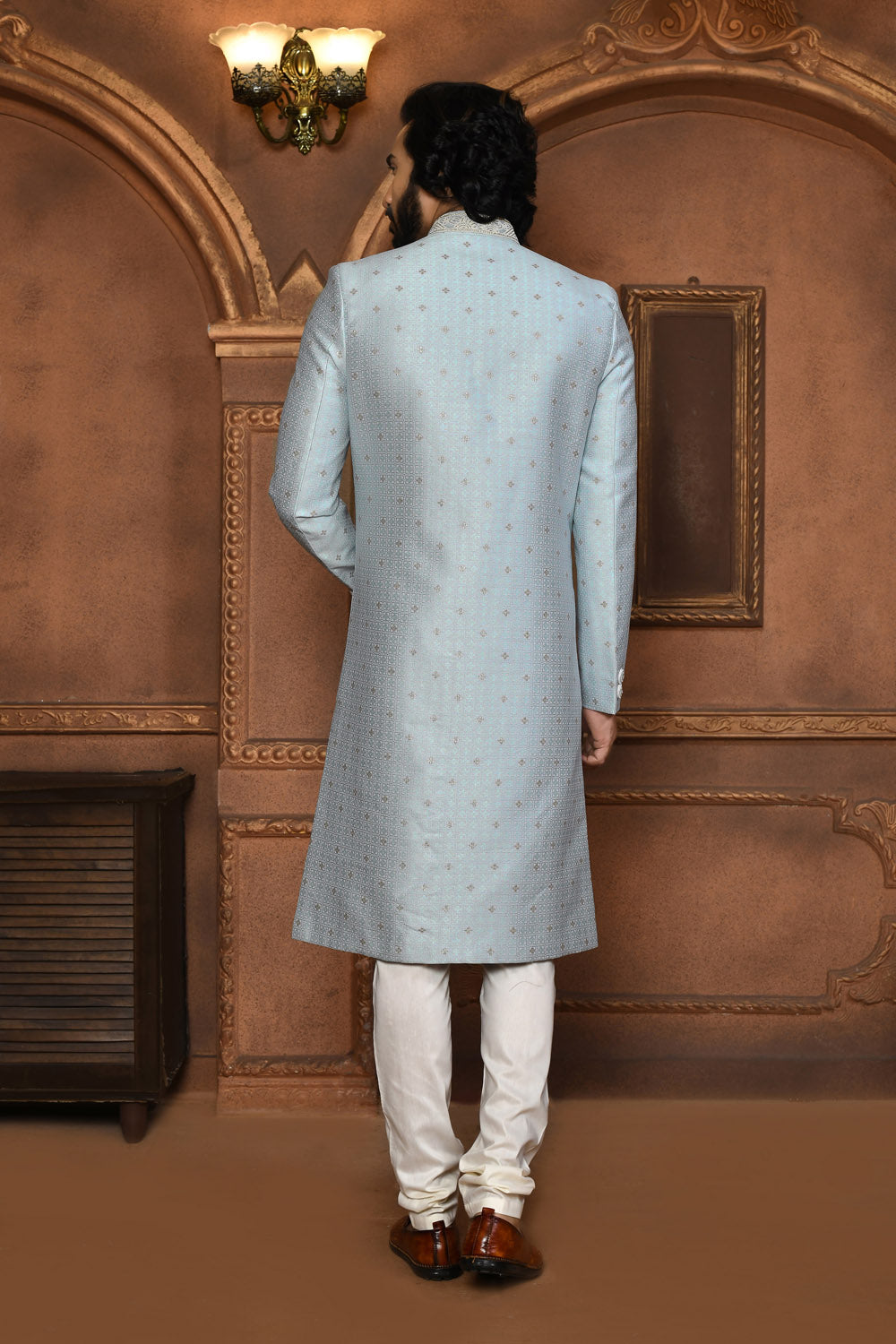 Silver Colour Art Silk Fabric With Embroidered Sherwani