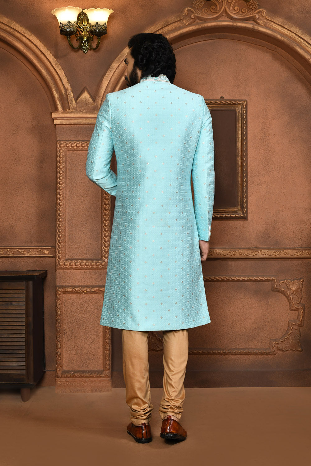 Firoza Colour Art Silk Fabric With Embroidered Sherwani