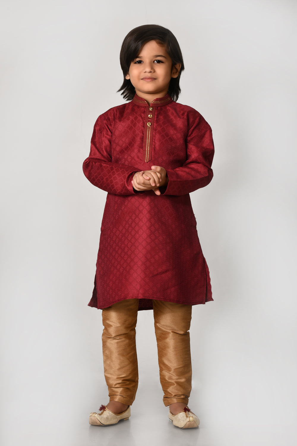 Boy Maroon Colour Ethnic Wear Art Silk Kurta And Pyjama Set