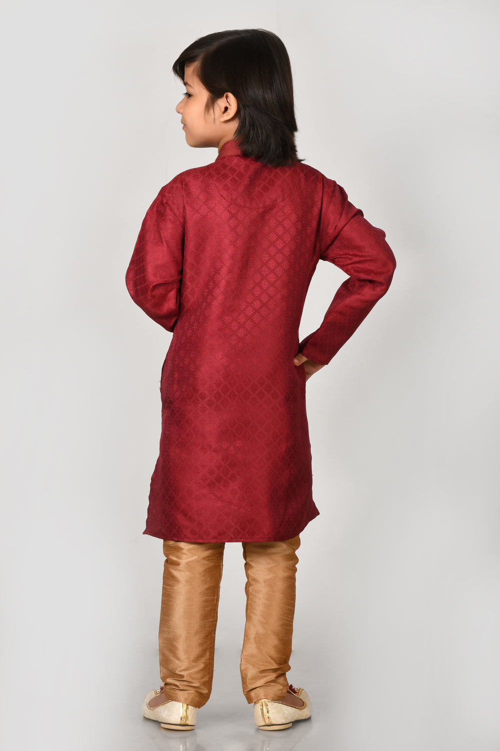 Boy Maroon Colour Ethnic Wear Art Silk Kurta And Pyjama Set