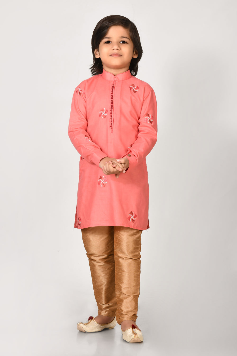 Boy Pink Colour Cotton Embroidery Work, Kurta Pyjama Set