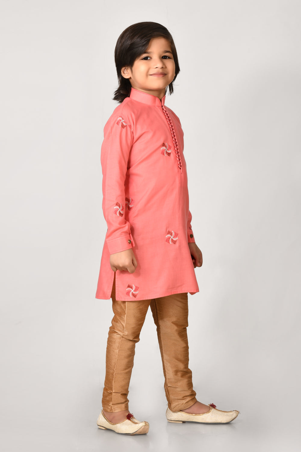 Boy Pink Colour Cotton Embroidery Work, Kurta Pyjama Set