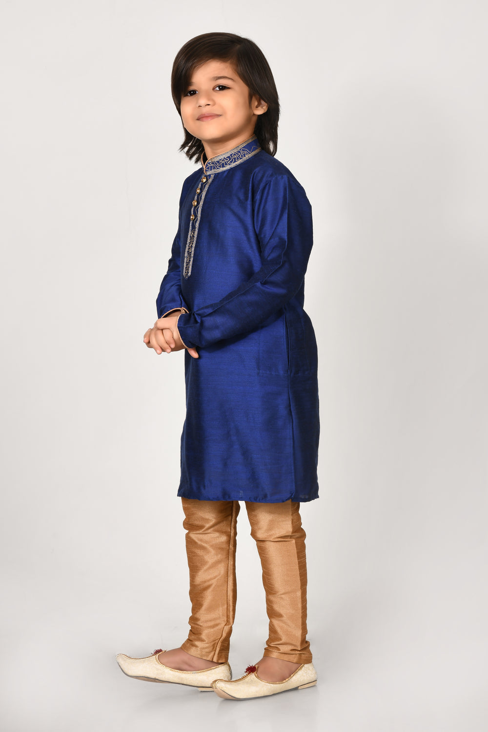 Boy Royal Blue Mulberry Silk Kurta With Pyjama