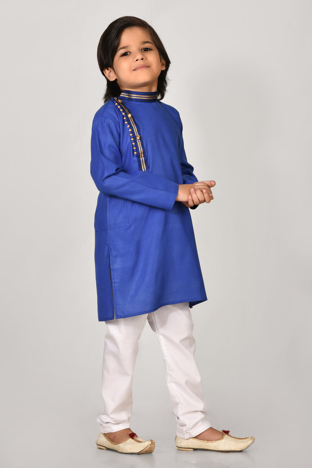 Boy Royal Blue Colour Cotton Angrakha Style Kurta Set