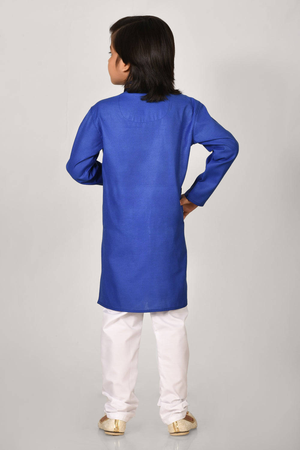 Boy Royal Blue Colour Cotton Angrakha Style Kurta Set