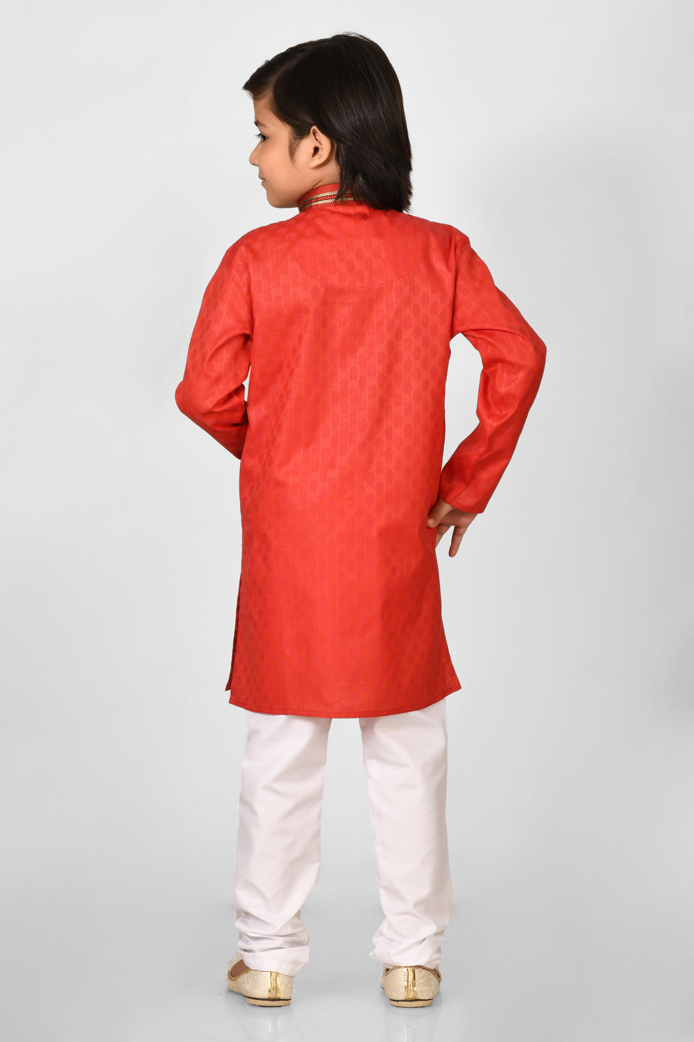 Boy Red Colour Cotton Solid Regular Fit Kurta Set For Kids