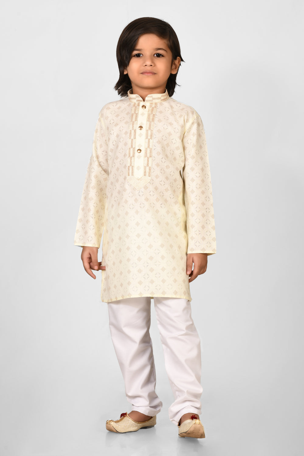 Boy Lamon Colour Cotton Brasso Solid Regular Fit Kurta Set For Kids