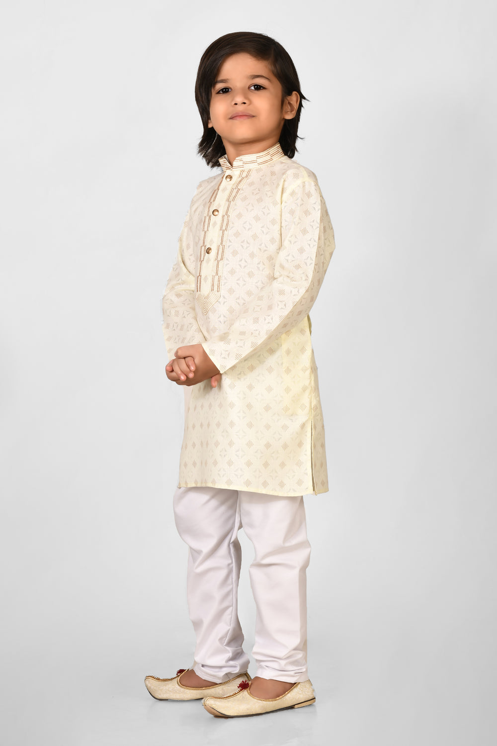 Boy Lamon Colour Cotton Brasso Solid Regular Fit Kurta Set For Kids