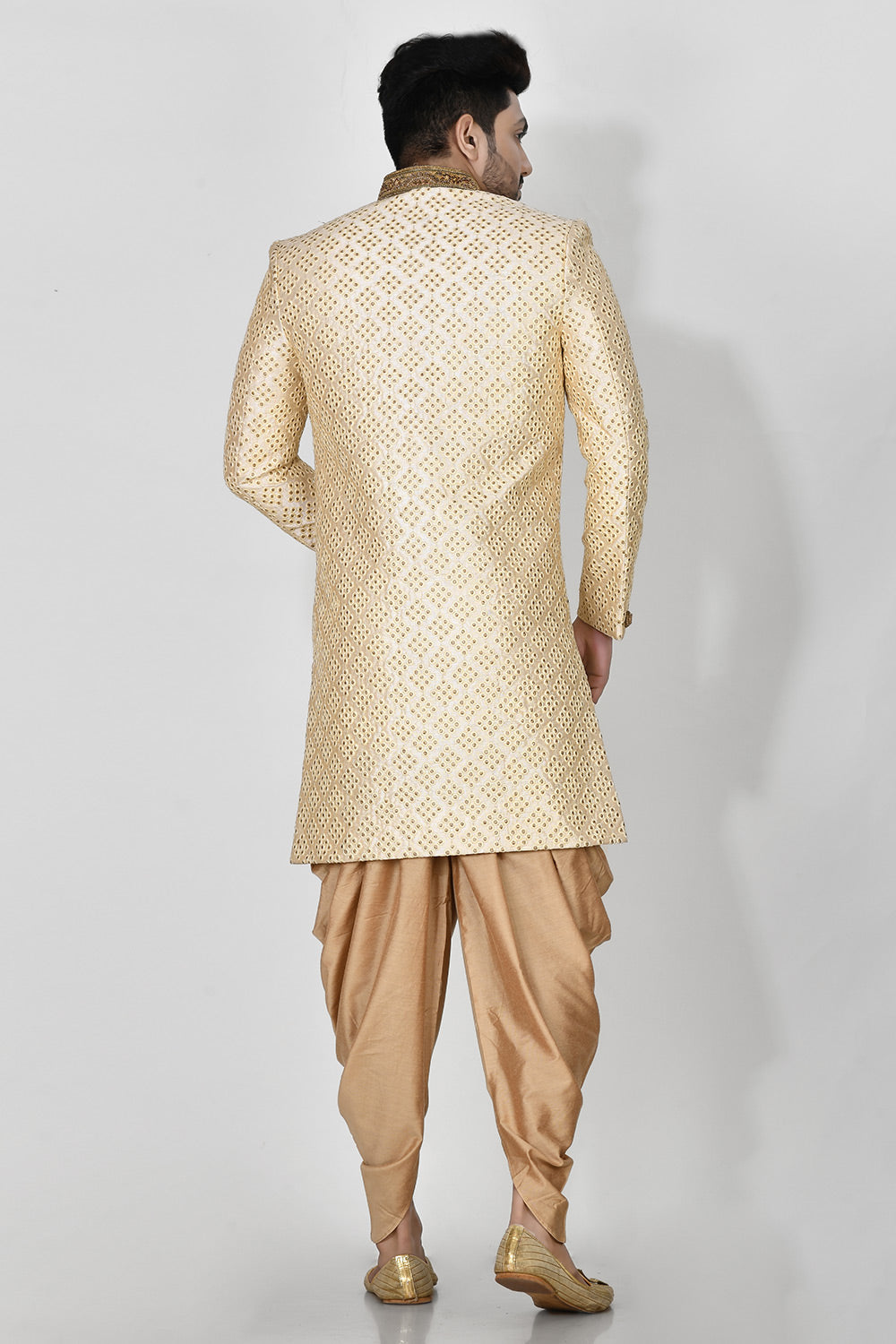 Cream Colour Silk Fabric With Resham & Zari Work Indowestern