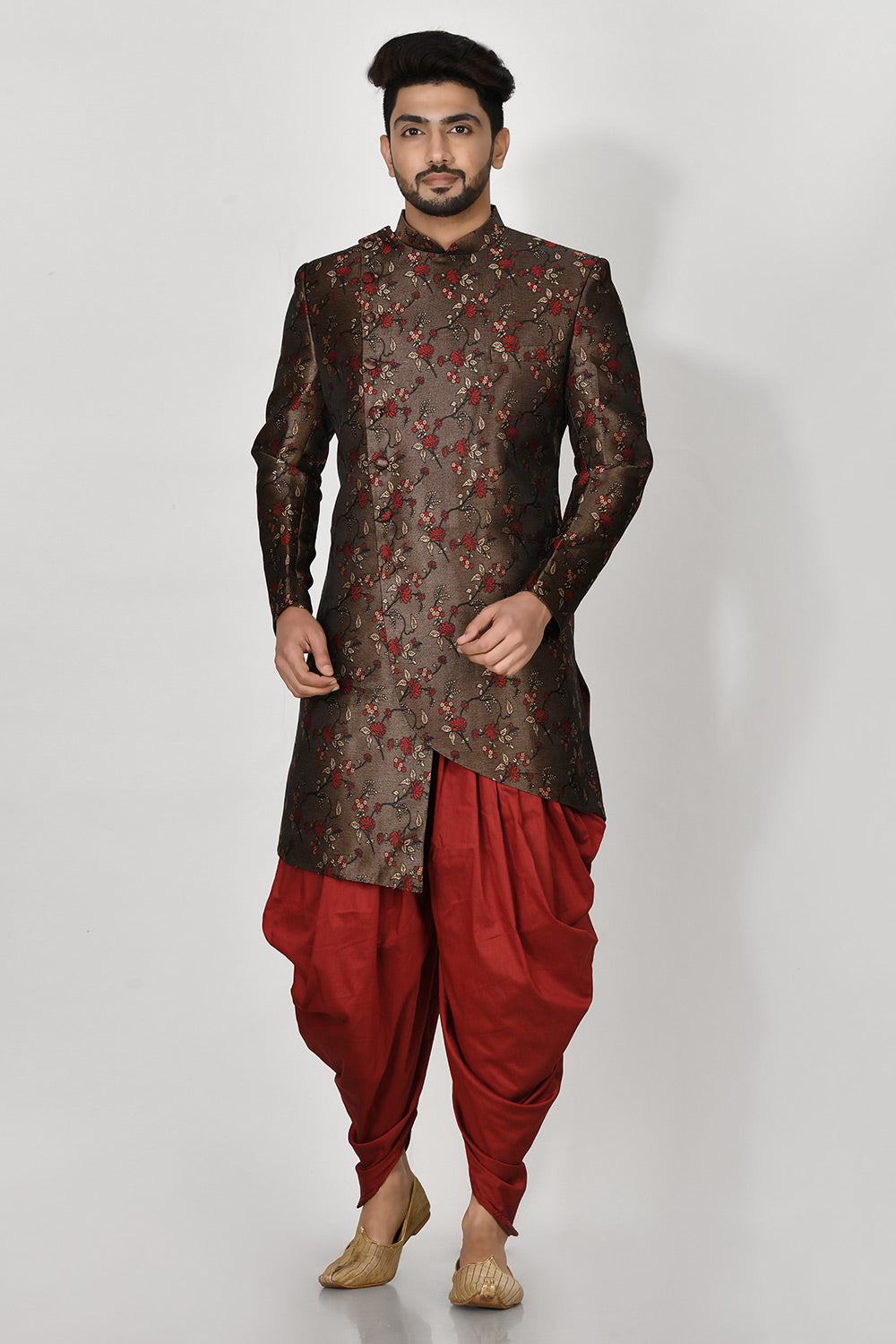 Brown Colour Jacquard Fabric With Resham & Zari Work Indowestern