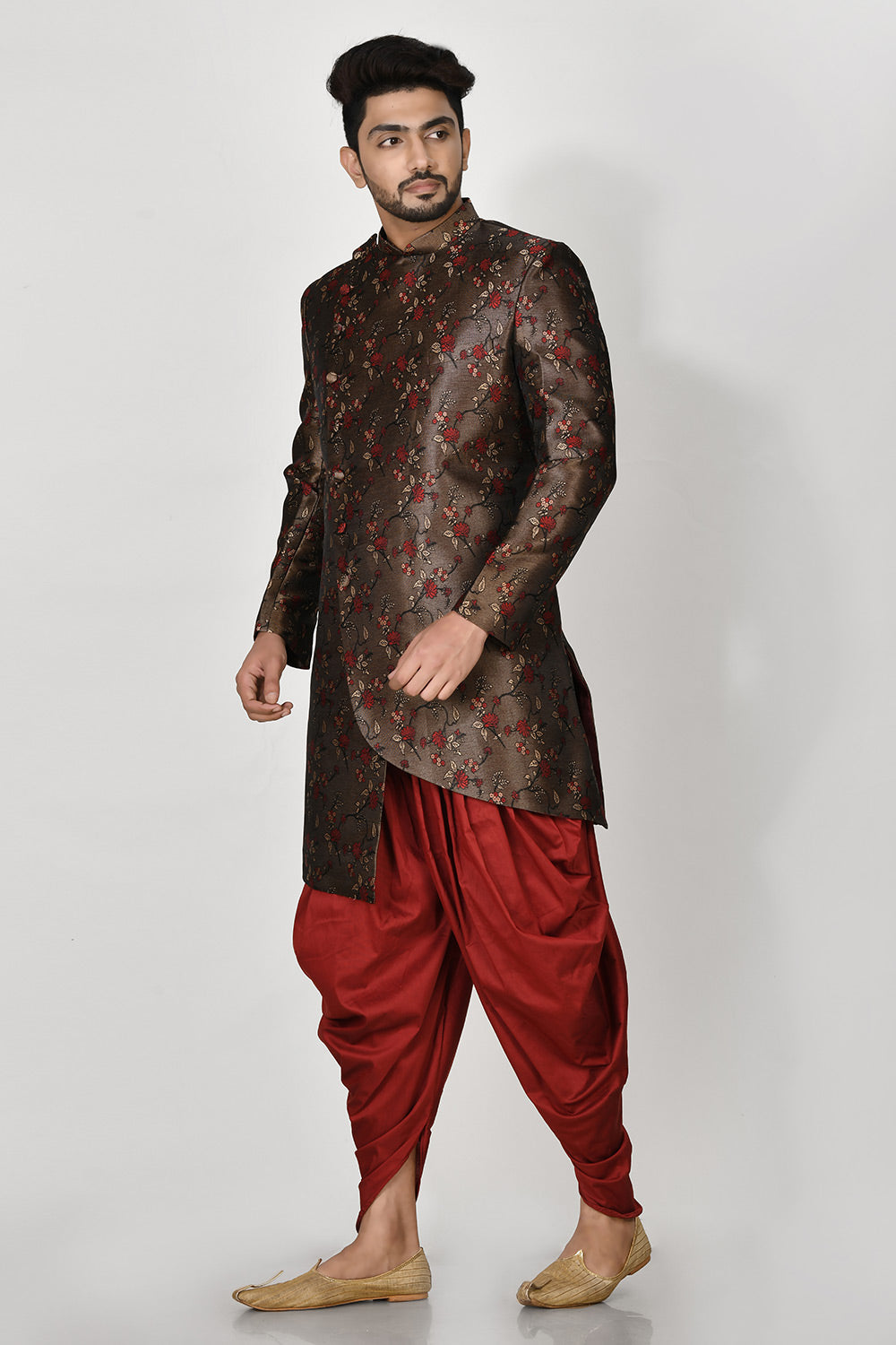 Brown Colour Jacquard Fabric With Resham & Zari Work Indowestern