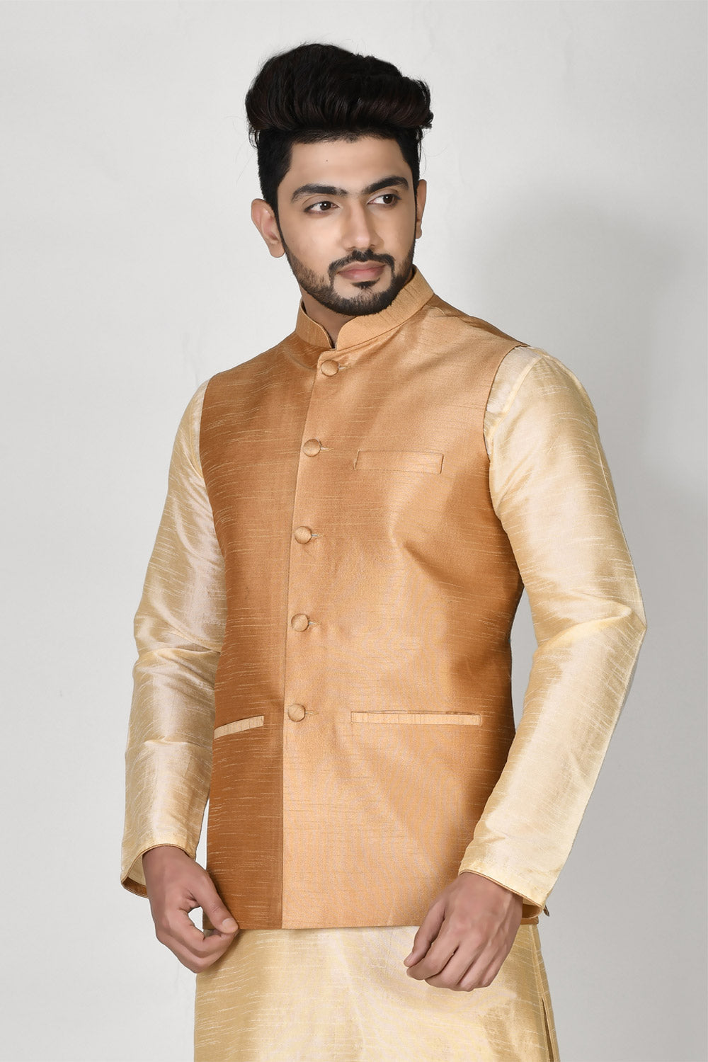 Rose Gold Colour Dupion Silk Fabric Plain Jacket