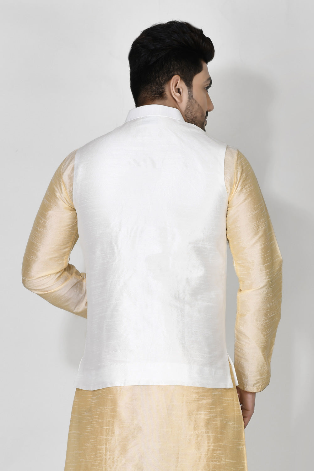 White Colour Dupion Silk Fabric Plain Jacket