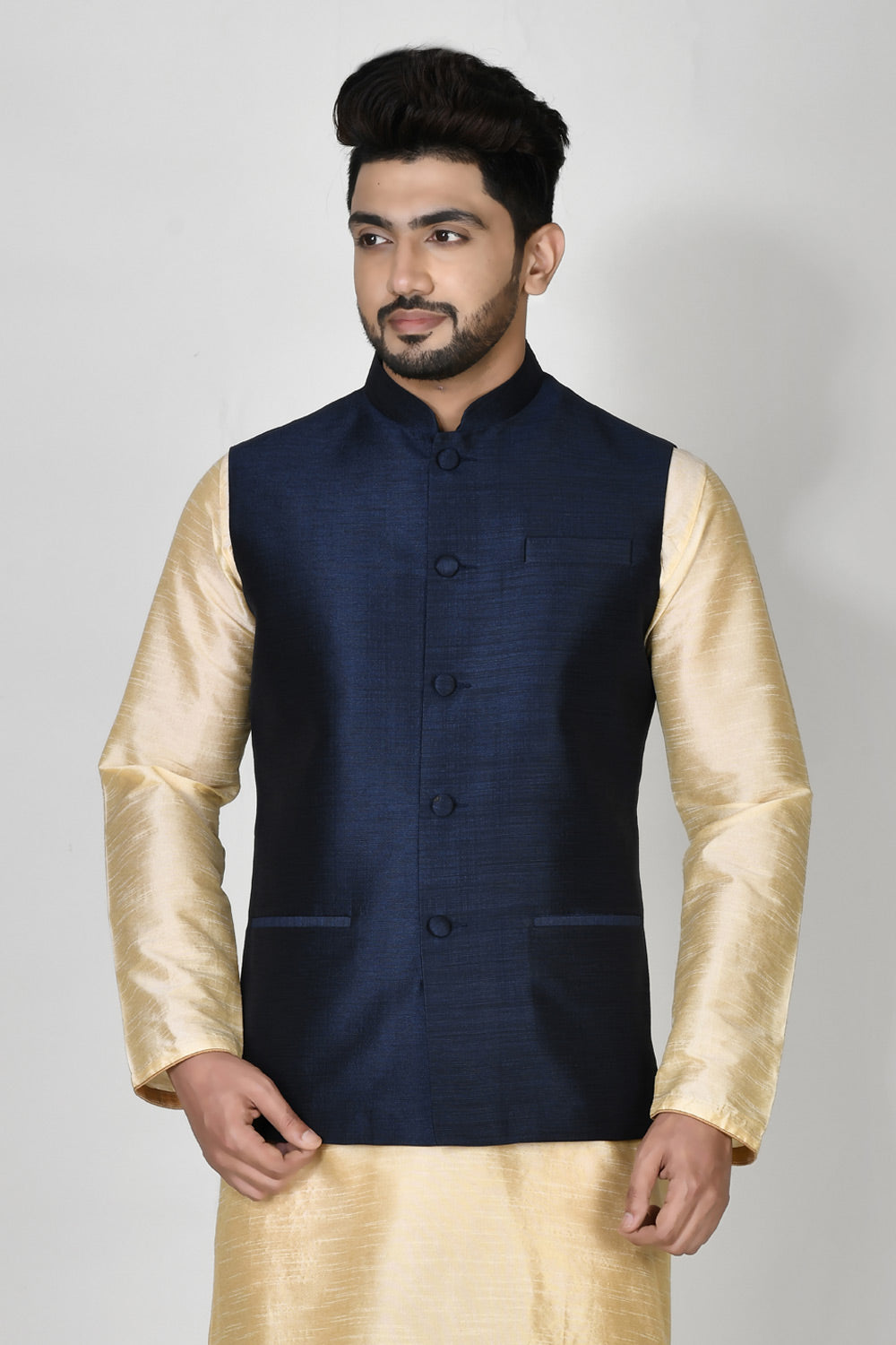 Navy Blue Colour Art Silk Fabric Plain Jacket