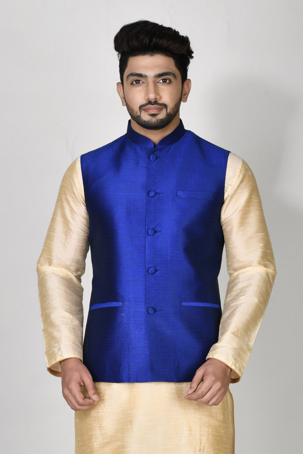 Riyal Blue Colour Art Silk Fabric Plain Jacket