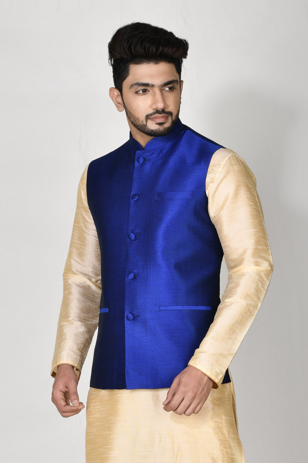 Riyal Blue Colour Art Silk Fabric Plain Jacket