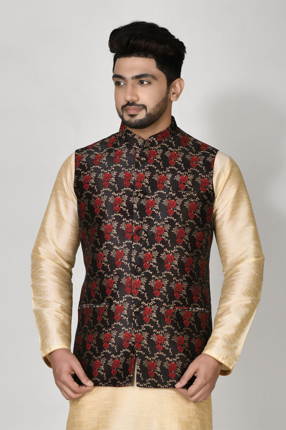 Black Colour Jacquard Fabric Digital Printed Jacket