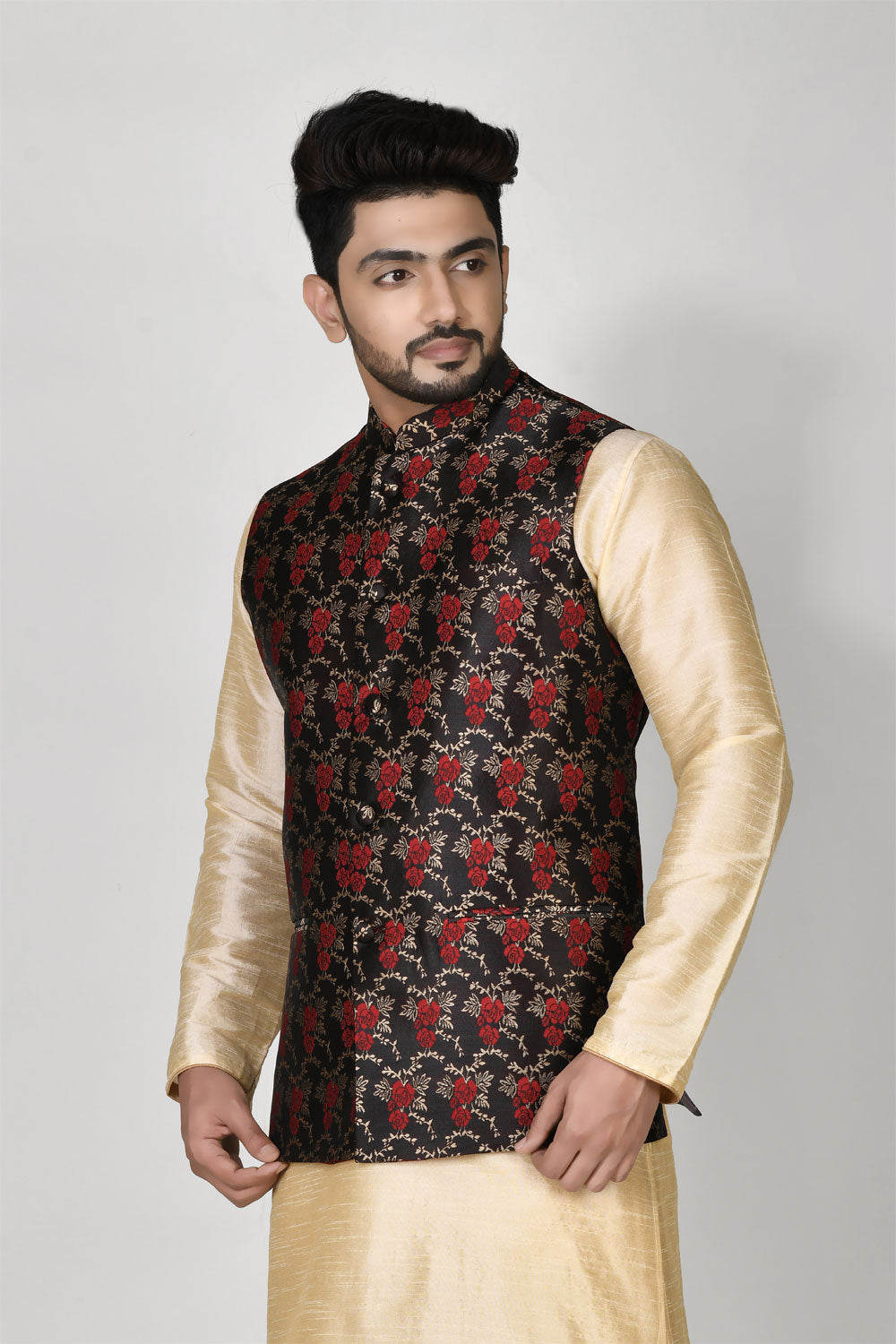 Black Colour Jacquard Fabric Digital Printed Jacket