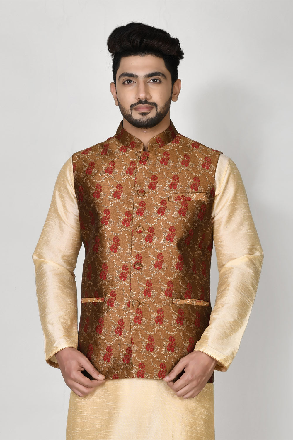 Brown Colour Jacquard Fabric Digital Printed Jacket